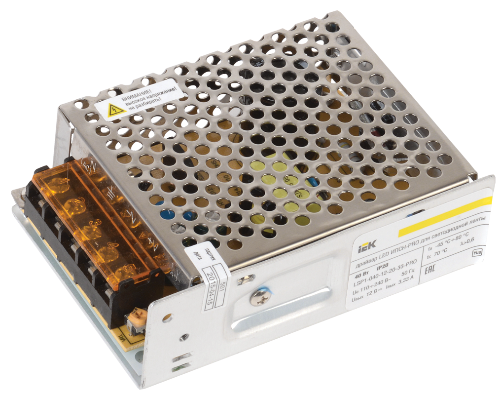 Драйвер LED ИПСН-PRO 40Вт 12В блок-клеммы IP20 IEK LSP1-040-12-20-33-PRO