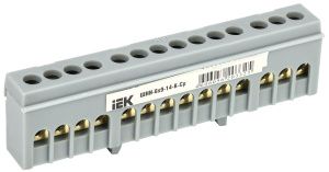 Шина L "фаза" в корпусном изоляторе на DIN-рейку ШНИ-6х9-14-К-Ср IEK YNN10-69-14KD-K02