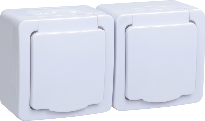 Розетка 2-местная для открытой установки РСб22-3-ГПБб с заземляющим контактом IP54 ГЕРМЕС PLUS (цвет крышки:белый) IEK ERMP22-K01-16-54-EC