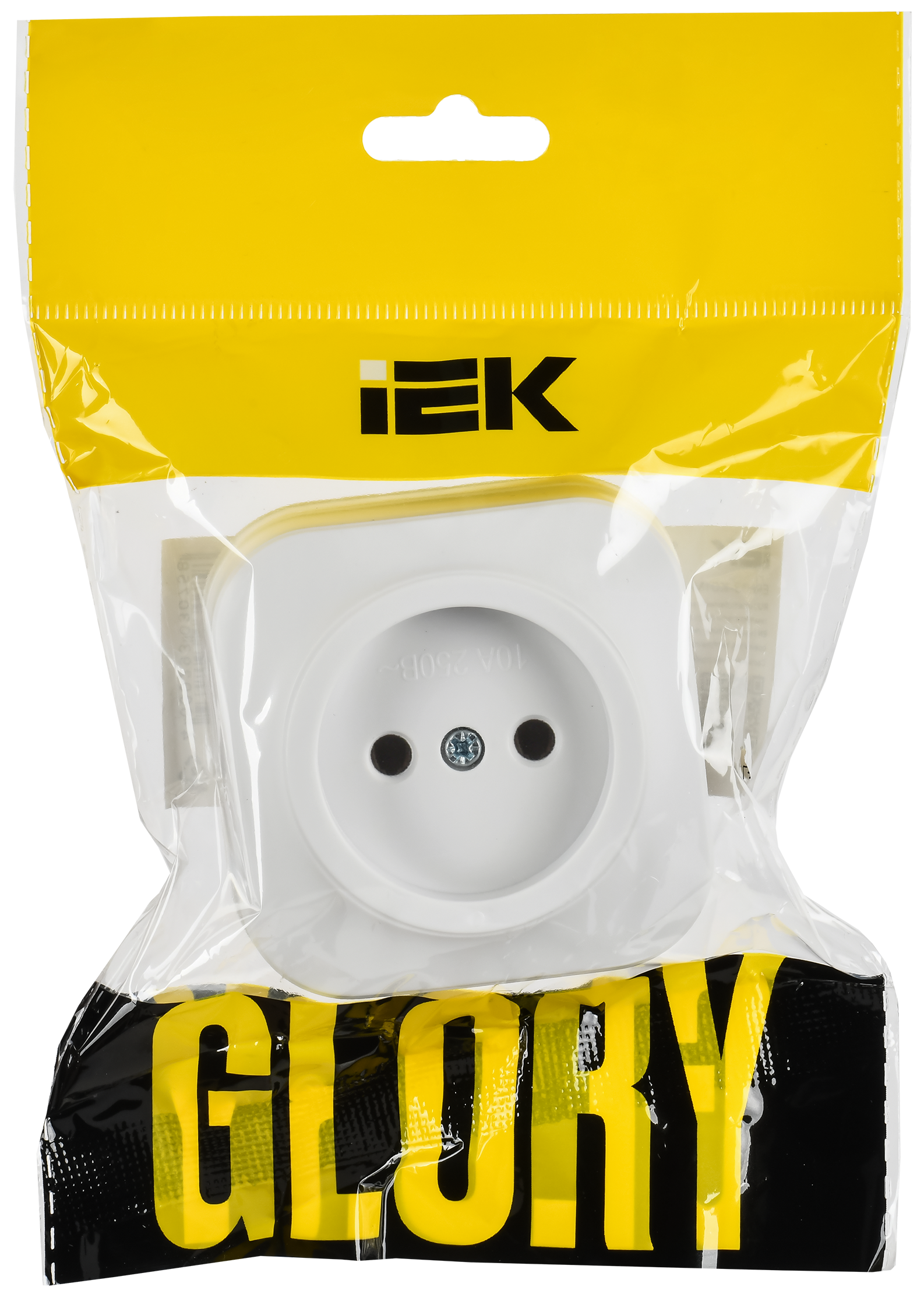 GLORY Розетка 1-местная для открытой установки без заземления без защитных шторок 10А РС20-2-ХБм белый матовый IEK - Фото 2