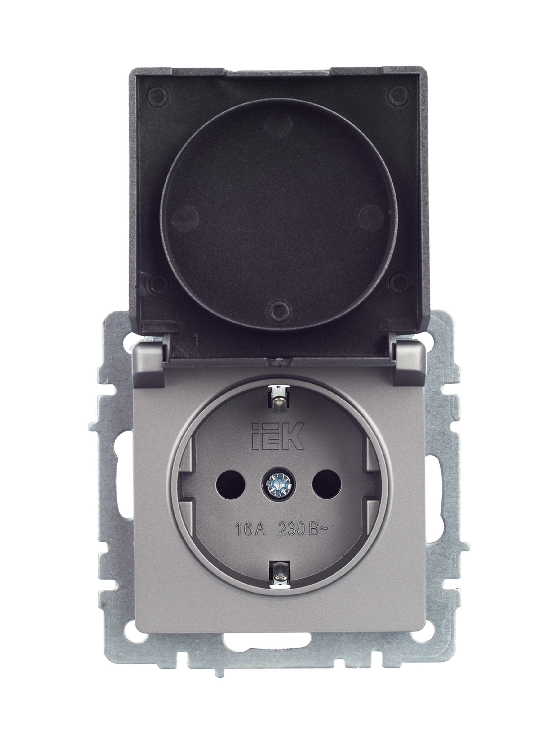 BRITE Розетка 1-местная с заземлением с защитными шторками и крышкой 16А IP44 РСбш10-3-44-БрС сталь IEK - Фото 8