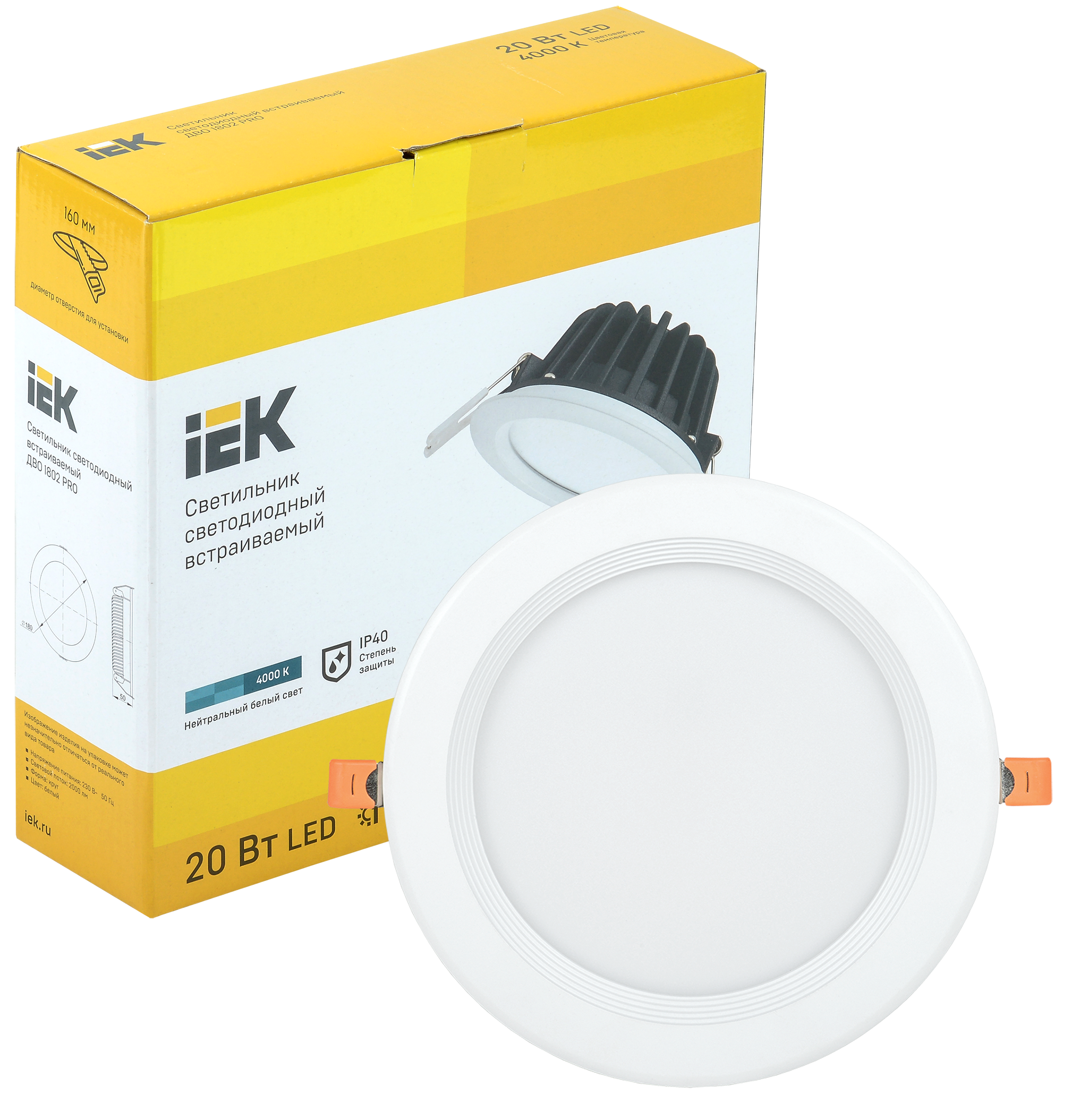 Светильник светодиодный ДВО 1804 PRO круг 40Вт 4000K IP40 белый IEK - Фото 2