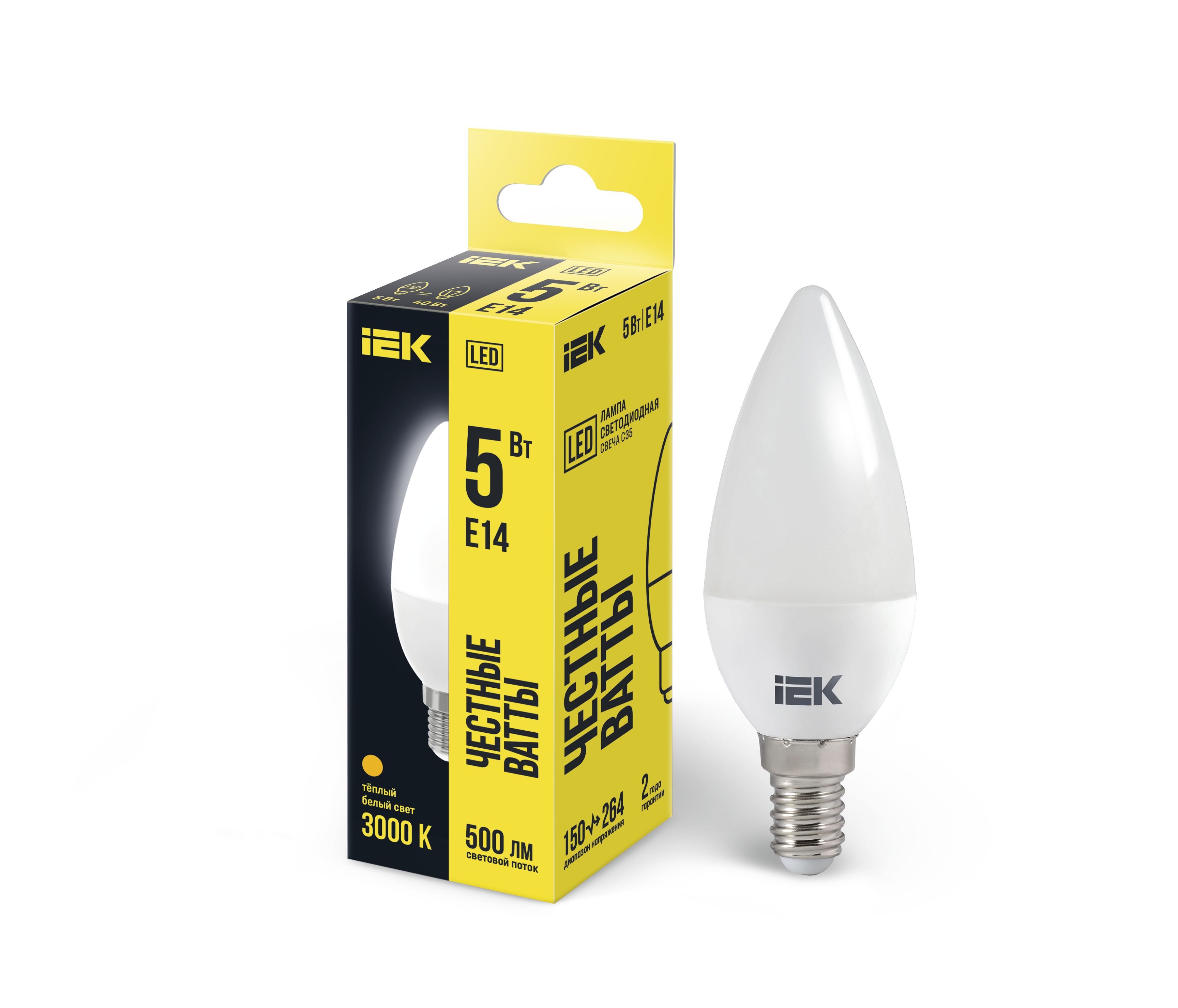 Лампа светодиодная C35 свеча 5Вт 230В 3000К E14 IEK LLE-C35-5-230-30-E14
