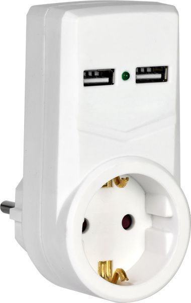 Адаптер Т-01/01 1 место с заземлением 16А 2хUSB 2,1A белый IEK WTP10-16-01-ZKU-K01