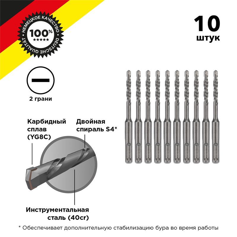 Бур по бетону 6x110x50мм SDS PLUS (10 шт) KRANZ KR-91-0006-4