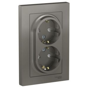 Розетка 2-м СП AtlasDesign 16А IP20 с заземл. защ. шторки в сборе сталь SE ATN000926 1240490