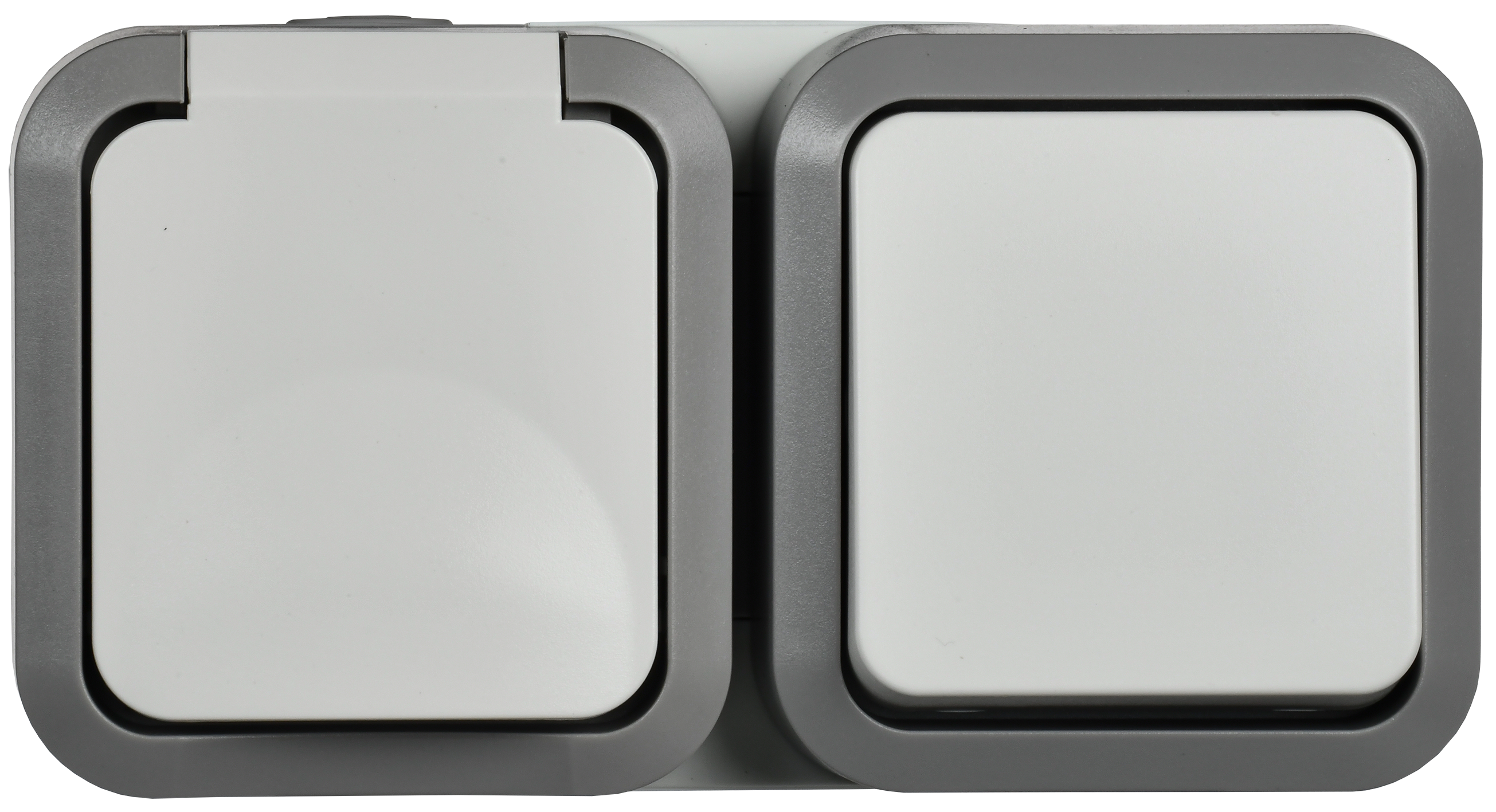 TORS Блок розетка + выключатель горизонтальный 16А IP55 TS242 серо-белый IEK TS-G10-6-55-V-K41