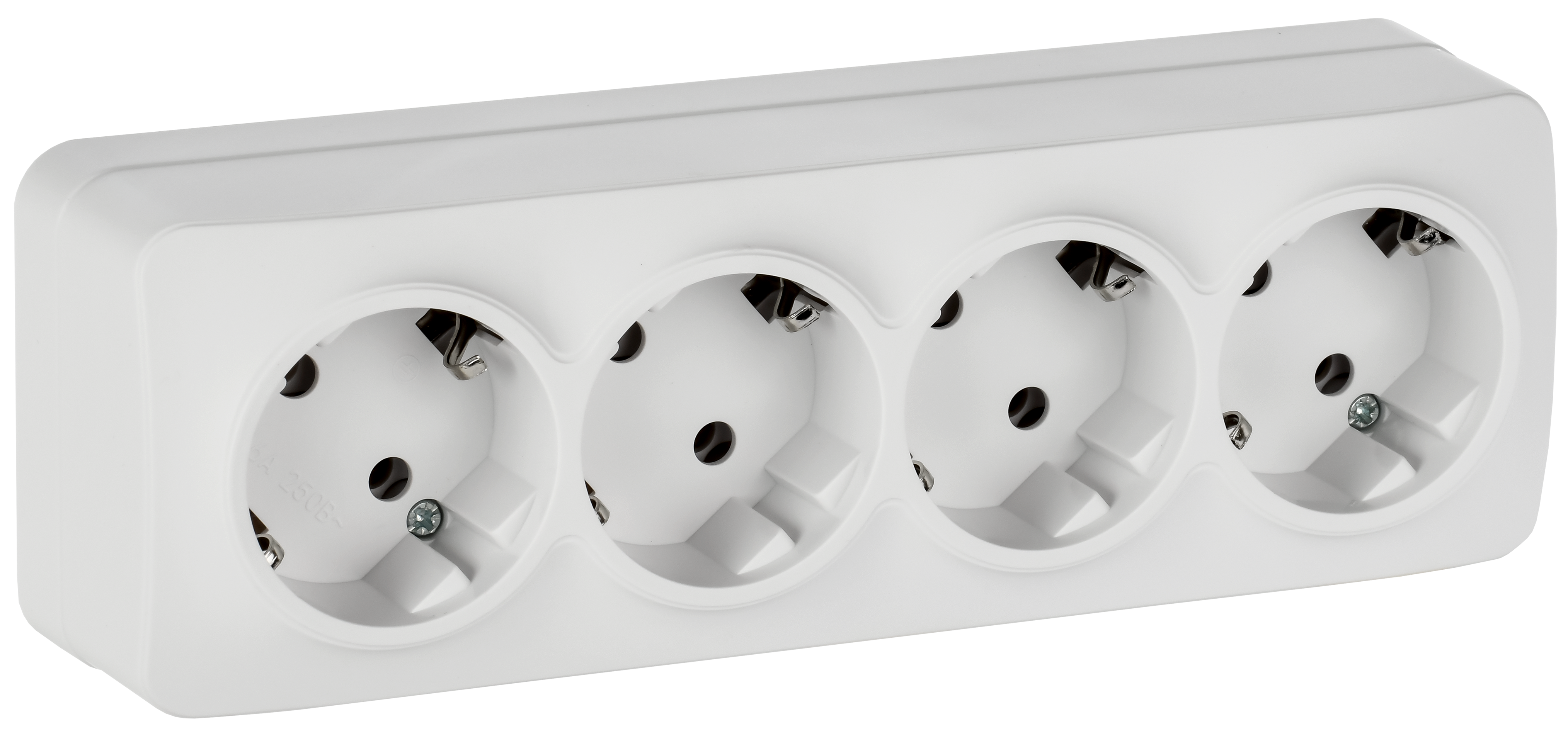 GLORY Розетка 4-местная для открытой установки с заземлением без защитных шторок 16А РС24-3-ХБм белый матовый IEK ERH41-K01M-16