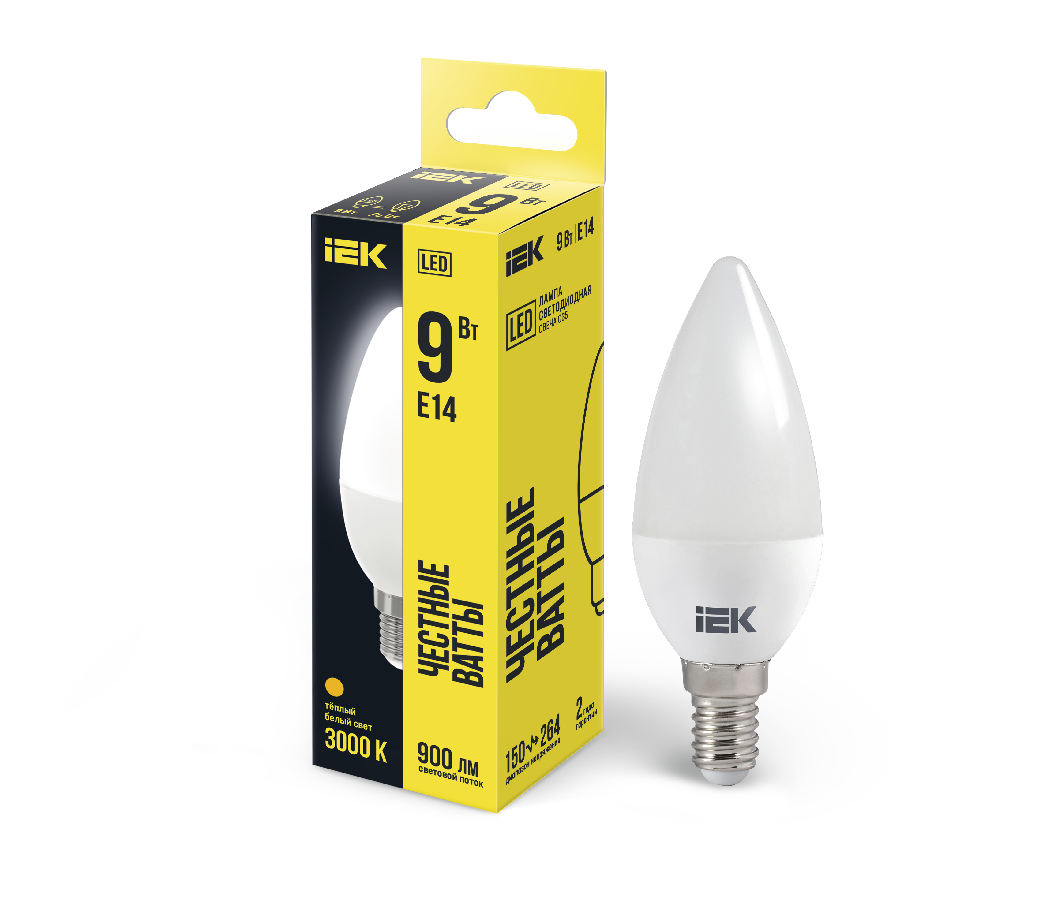 Лампа светодиодная C35 свеча 9Вт 230В 3000К E14 IEK LLE-C35-9-230-30-E14