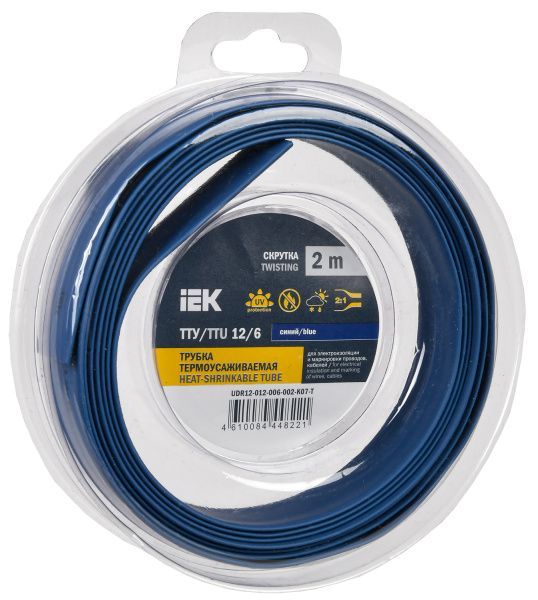 Трубка термоусадочная ТТУ нг-LS 12/6 синяя (2м/упак) IEK UDR12-012-006-002-K07-T
