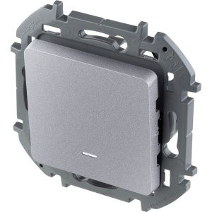 INSPIRIA Выключатель 1-клавишный с подсветкой/индикацией схема 1L 10АХ безвинтовые зажимы алюминий 673612