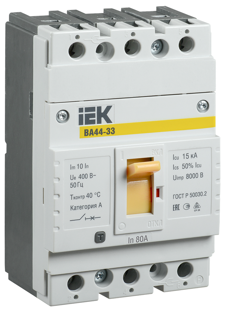 Выключатель автоматический ВА44-33 3Р 80А 15кА IEK SVA4410-3-0080