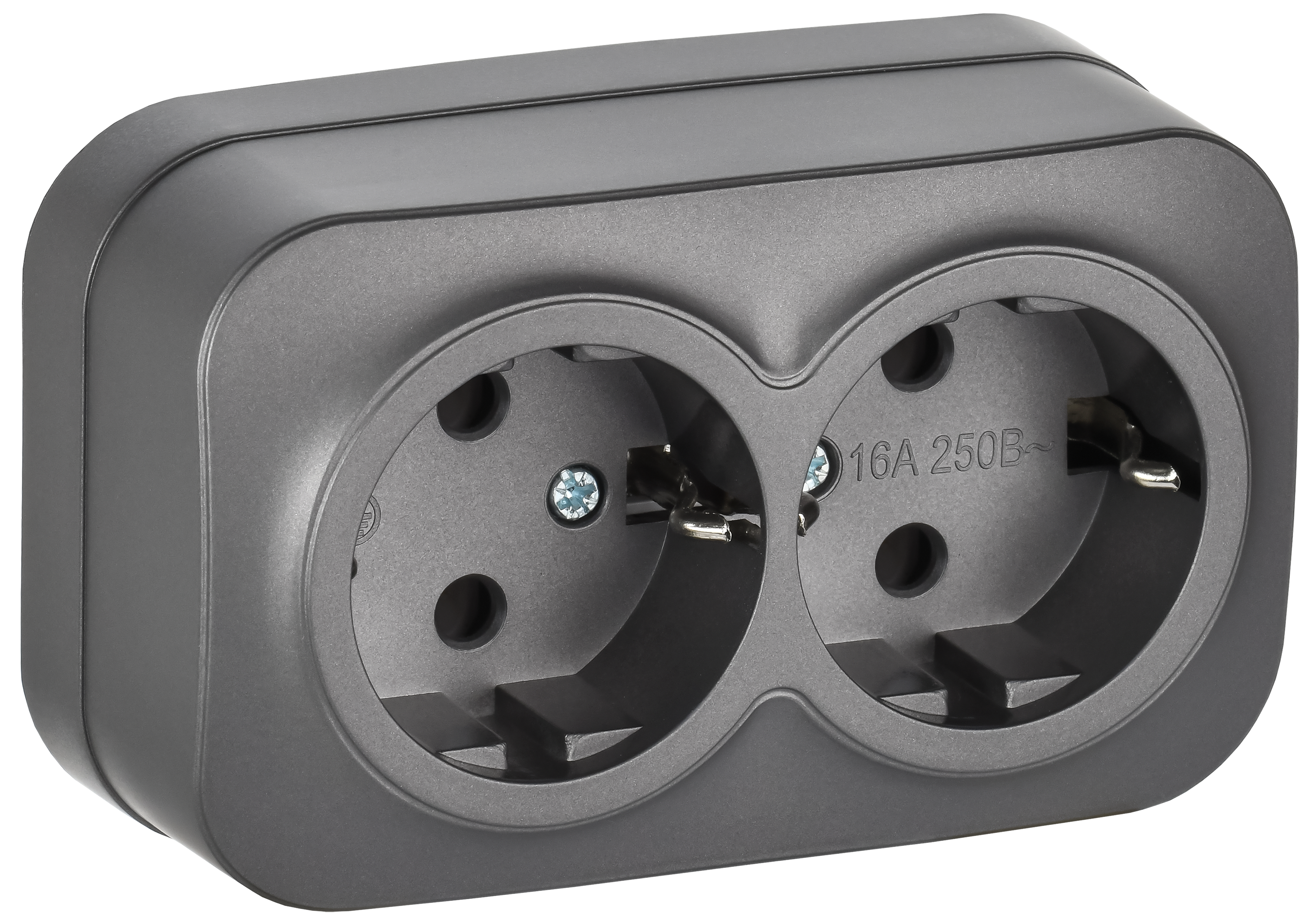 GLORY Розетка 2-местная для открытой установки с заземлением без защитных шторок 16А РС22-3-ХСм сталь матовый IEK ERH21-K46M-16