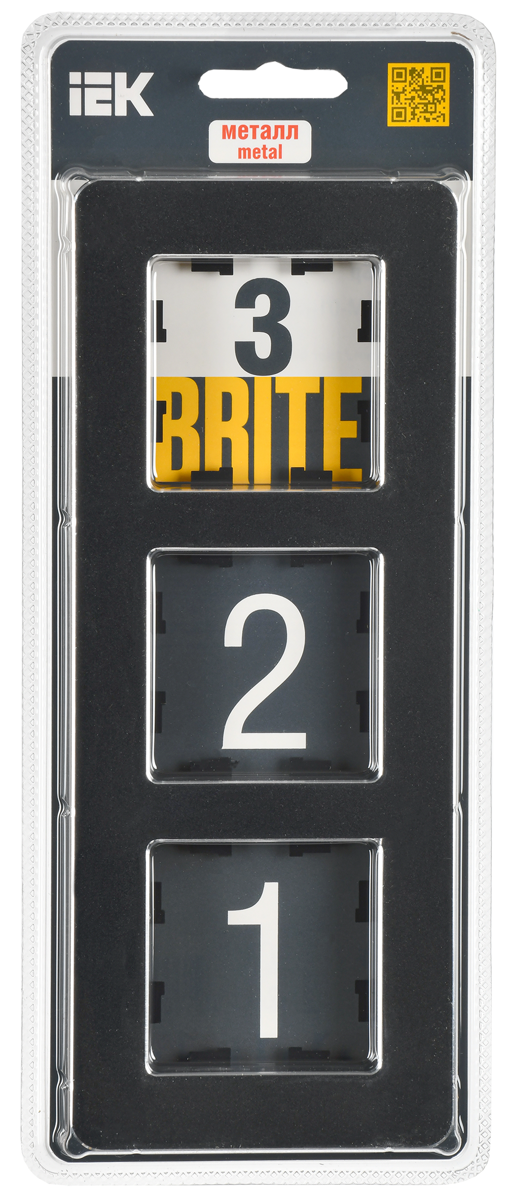 BRITE Рамка 3-местная РУ-3-1-Бр металл черный RE IEK - Фото 2