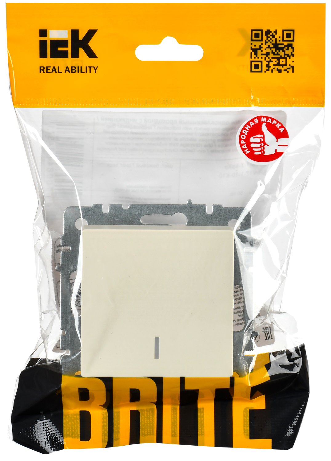 BRITE Выключатель 1-клавишный проходной с индикацией 10А ВС10-1-7-БрКр бежевый IEK - Фото 2