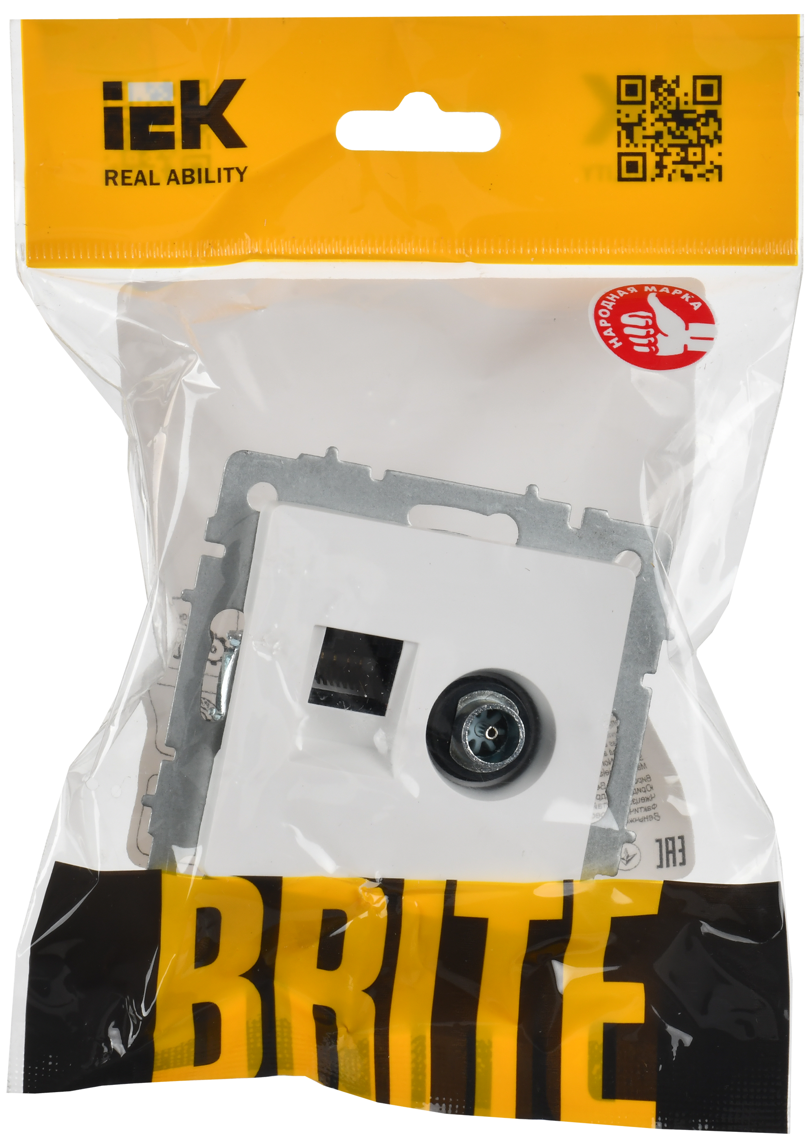 BRITE Розетка двойная TV+RJ45 кат.5E РТВ/РК12-БрАБ арктический белый IEK - Фото 2