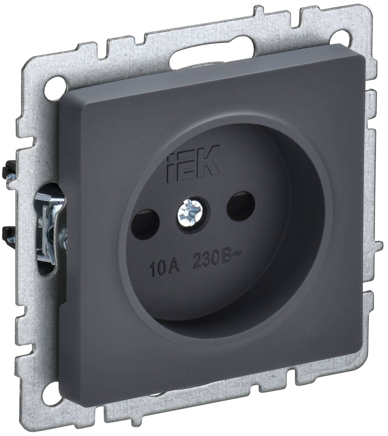 BRITE Розетка 1-местная без заземления с защитными шторками 10А РСш10-2-БрГ графит IEK BR-R13-10-K53
