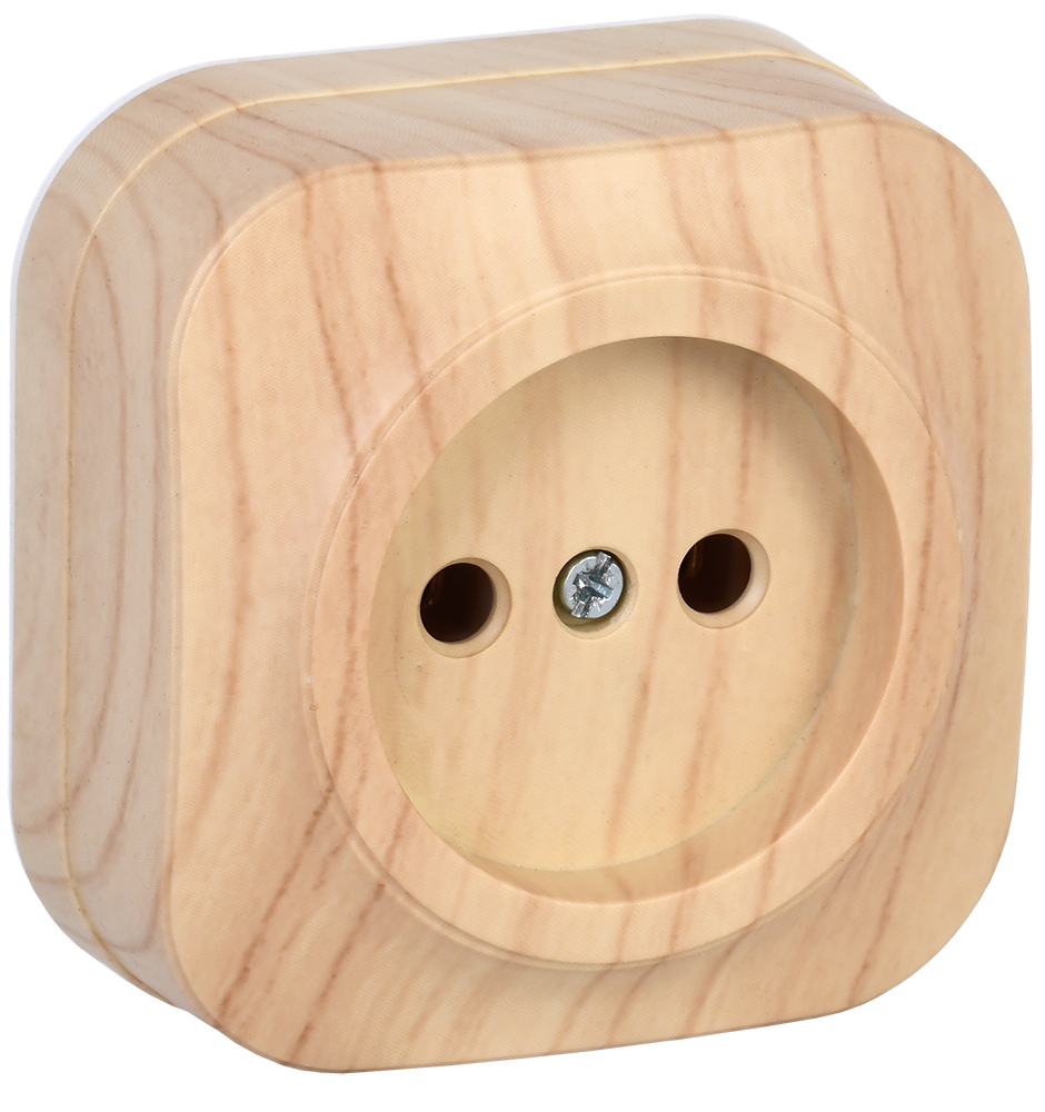 GLORY Розетка 1-местная для открытой установки без заземления без защитных шторок 10А РС20-2-ХС сосна IEK ERH10-K34-10