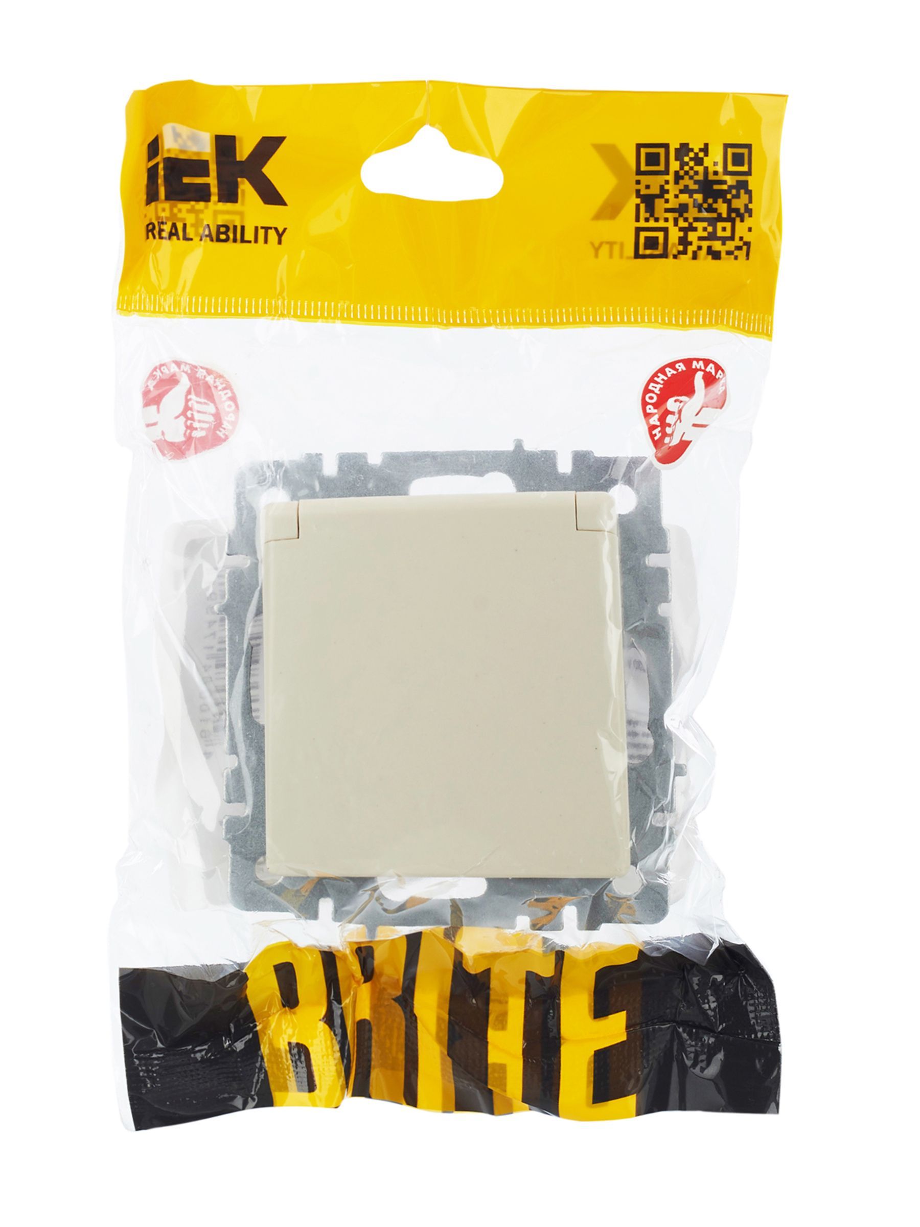 BRITE Розетка 1-местная с заземлением с защитными шторками и крышкой 16А IP44 РСбш10-3-44-БрКр бежевый IEK - Фото 9