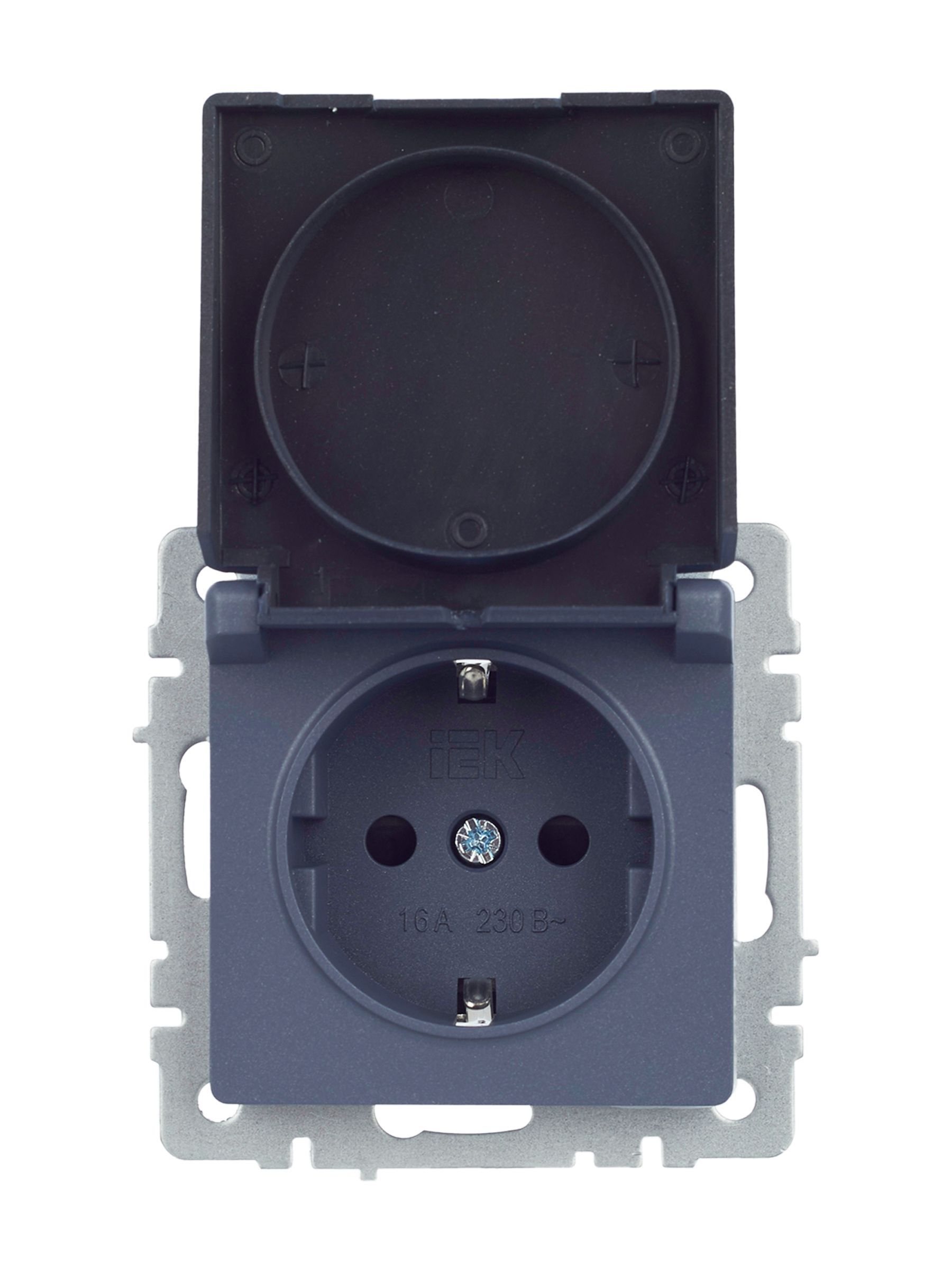 BRITE Розетка 1-местная с заземлением с защитными шторками и крышкой 16А IP44 РСбш10-3-44-БрМ маренго IEK - Фото 8