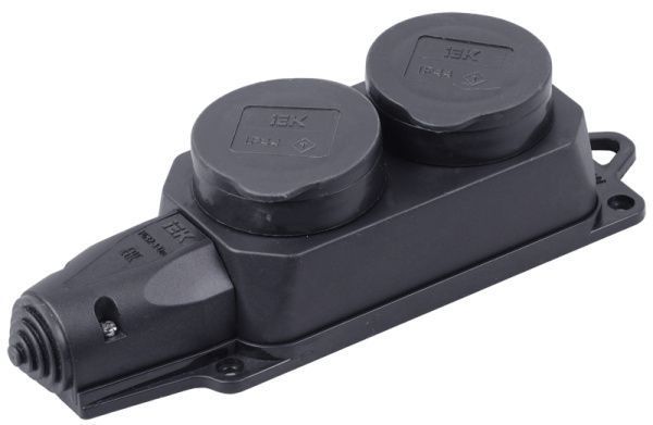 Розетка (колодка) 2-местная РБ32-1-0м с защитными крышками IP44 ОМЕГА каучук IEK PKR62-016-2-K02