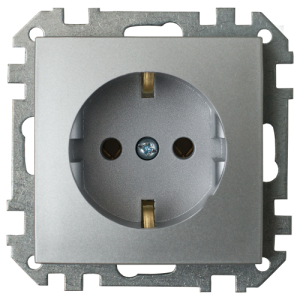 Розетка штепсельная с заземляющим контактом скрытой установки РС16-525 серебро