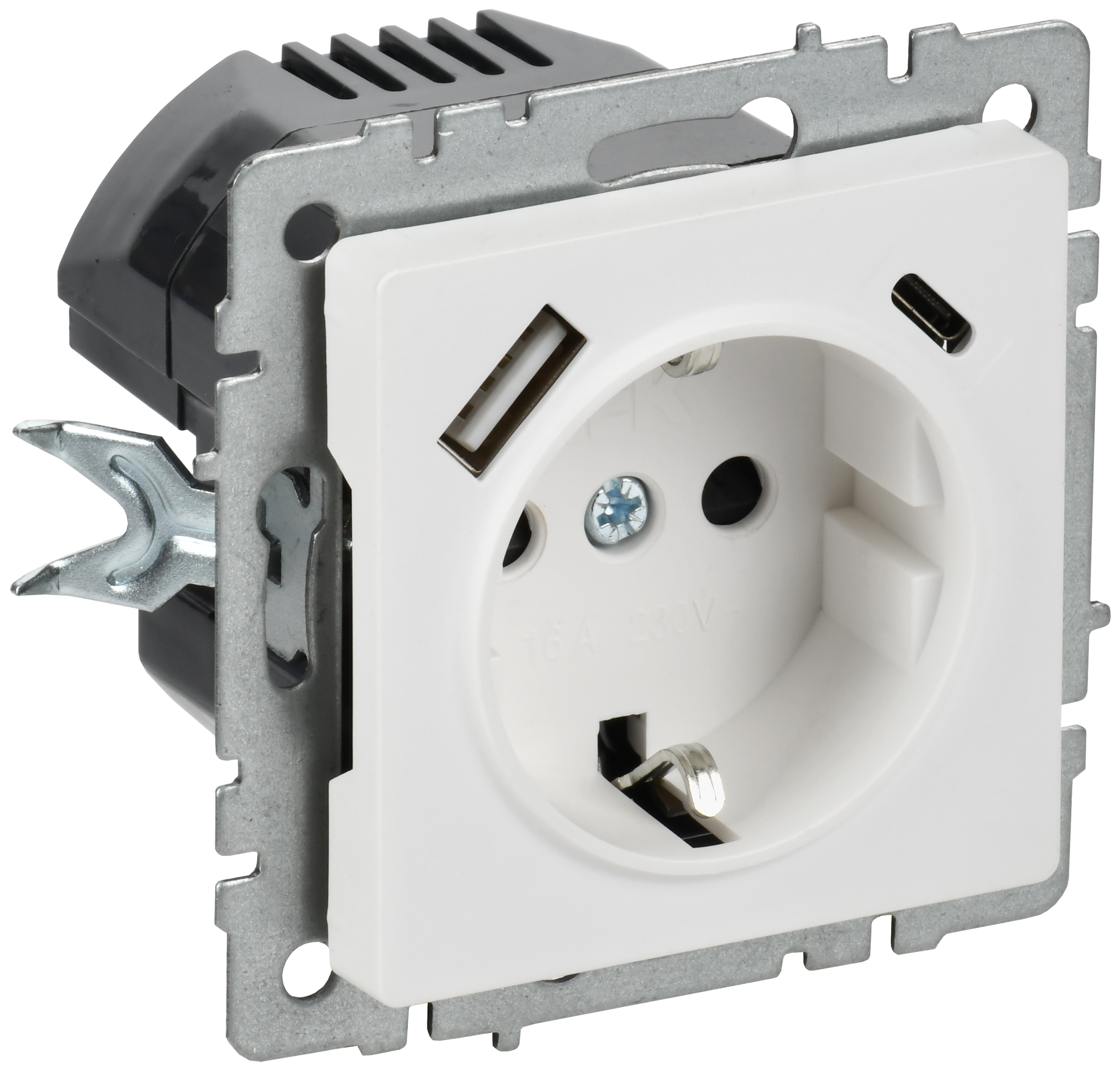 BRITE Розетка 1-местная с заземлением с защитными шторками 16А с USB A+C 18Вт РЮш11-1-БрАБ арктический белый IEK BR-R14-16-U22-018-K91