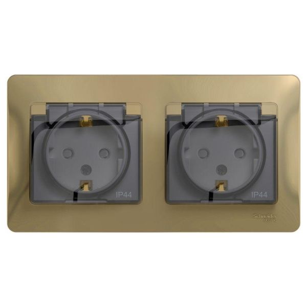 Розетка 2-м СП 2мод. Glossa 16А IP44 с заземл. защ. шторки в сборе титан SE GSL000447