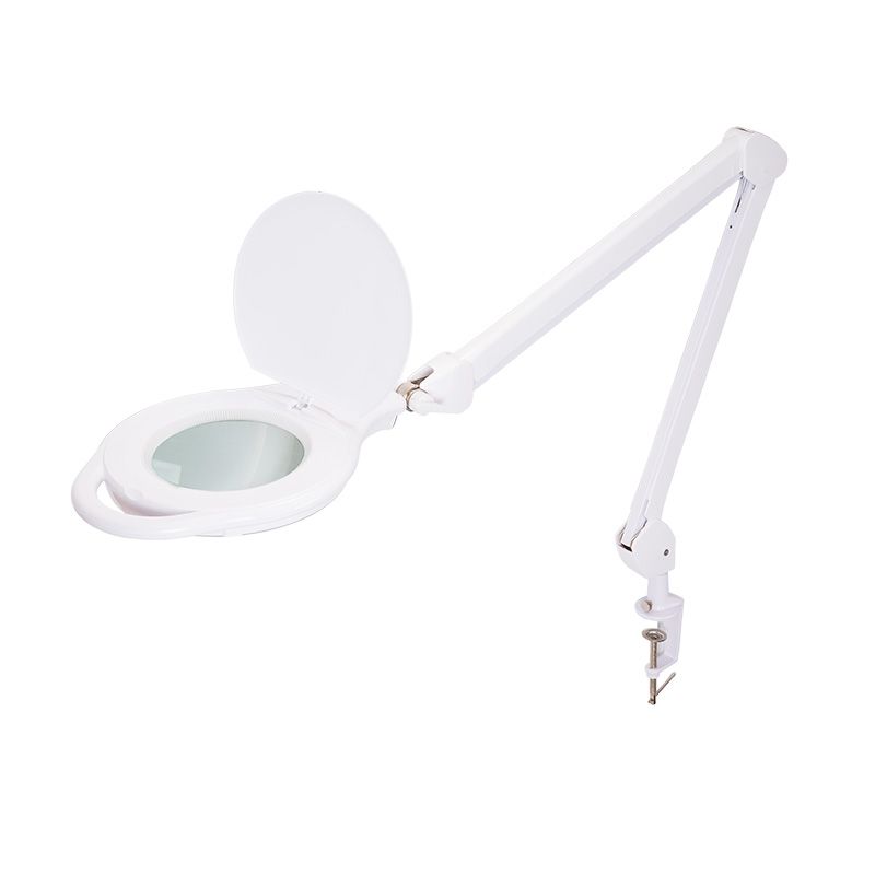 Лупа на струбцине круглая 5D с подсветкой 96 SMD LED, теплый и холодный свет, ø127мм, белая REXANT 31-0535