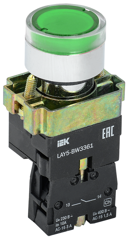 Кнопка управления LAY5-BW3361 с подсветкой зеленый 1NO IEK