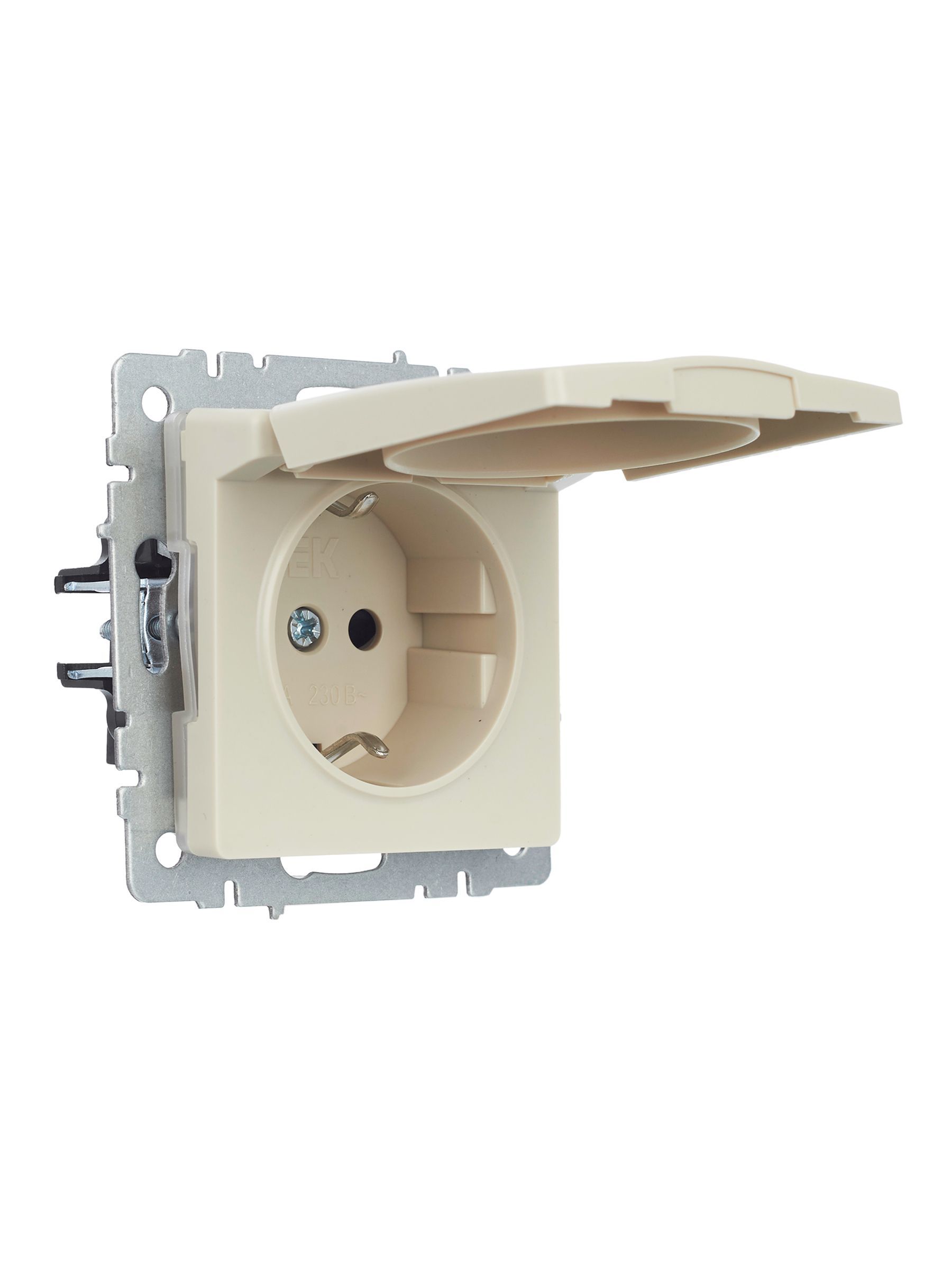 BRITE Розетка 1-местная с заземлением с защитными шторками и крышкой 16А IP44 РСбш10-3-44-БрКр бежевый IEK - Фото 2