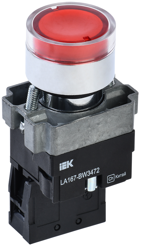 Кнопка управления LA167-BW3472 d=22мм RC 1р с подсветкой красная IEK