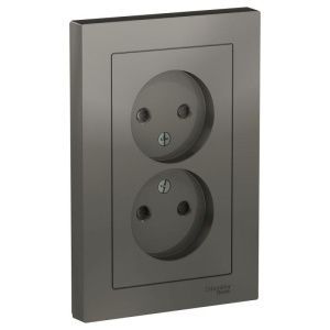 Розетка 2-м СП AtlasDesign 16А IP20 без заземл. защ. шторки в сборе сталь SE ATN000922 1240488