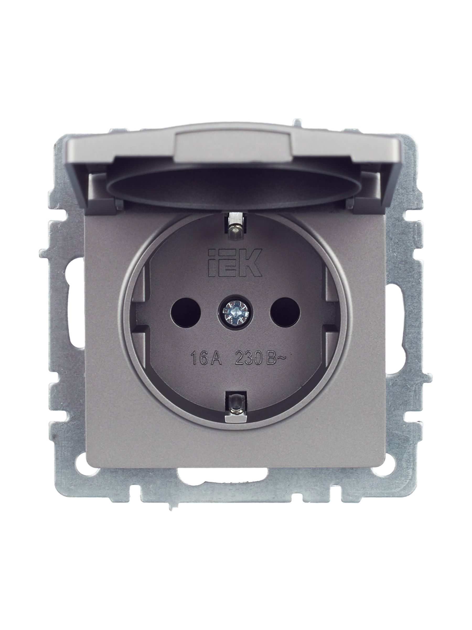 BRITE Розетка 1-местная с заземлением с защитными шторками и крышкой 16А IP44 РСбш10-3-44-БрС сталь IEK - Фото 6