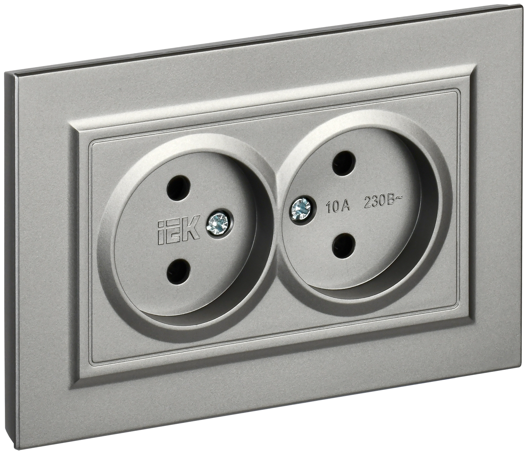 BRITE Розетка 2-местная без заземления без защитных шторок 10А в сборе РС12-2-БрС сталь IEK