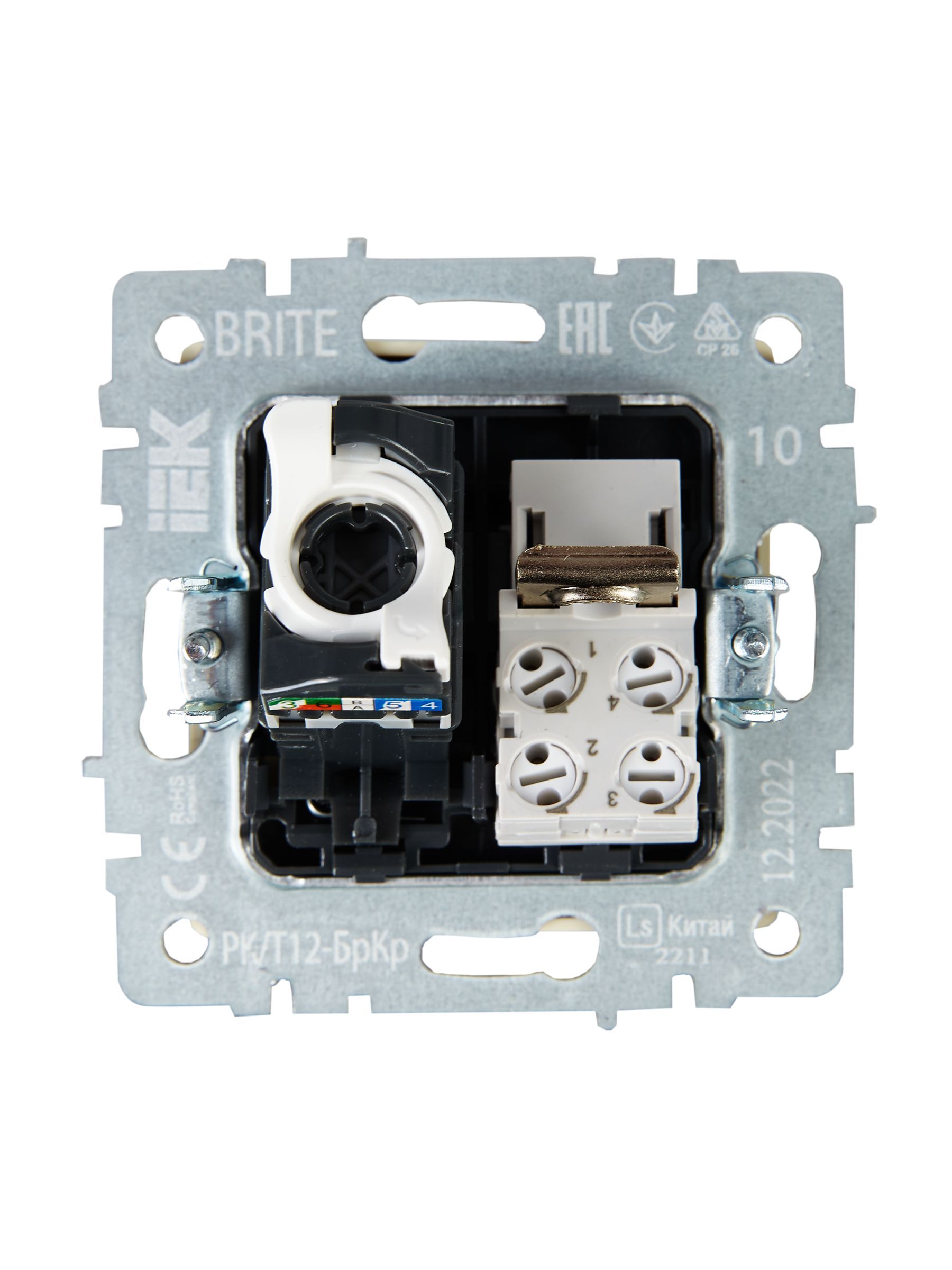 BRITE Розетка двойная RJ11+RJ45 кат.5E РК/Т12-БрКр бежевый IEK - Фото 4