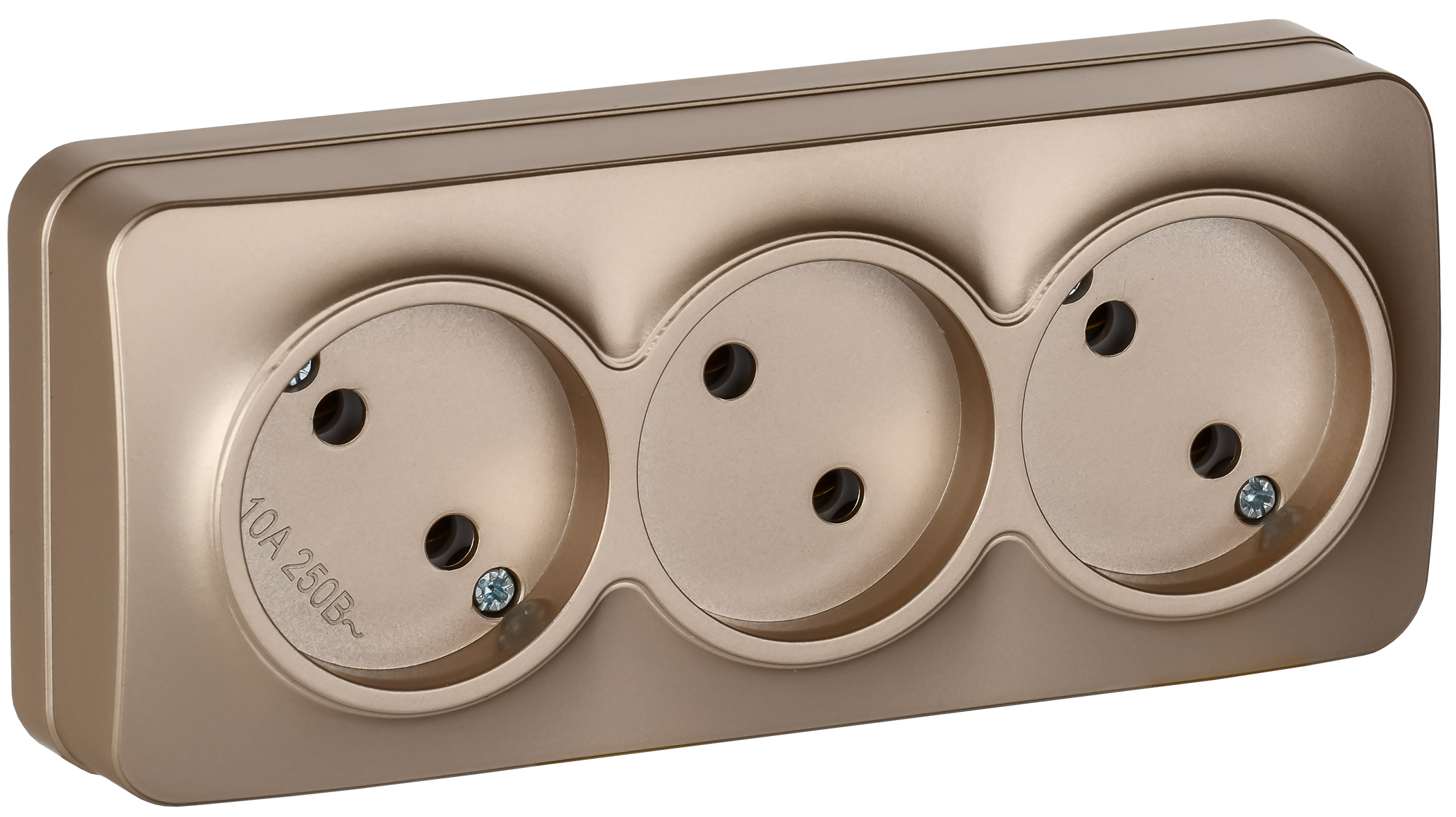 GLORY Розетка 3-местная для открытой установки без заземления без защитных шторок 10А РС23-2-ХШм шампань матовый IEK ERH30-K37M-10
