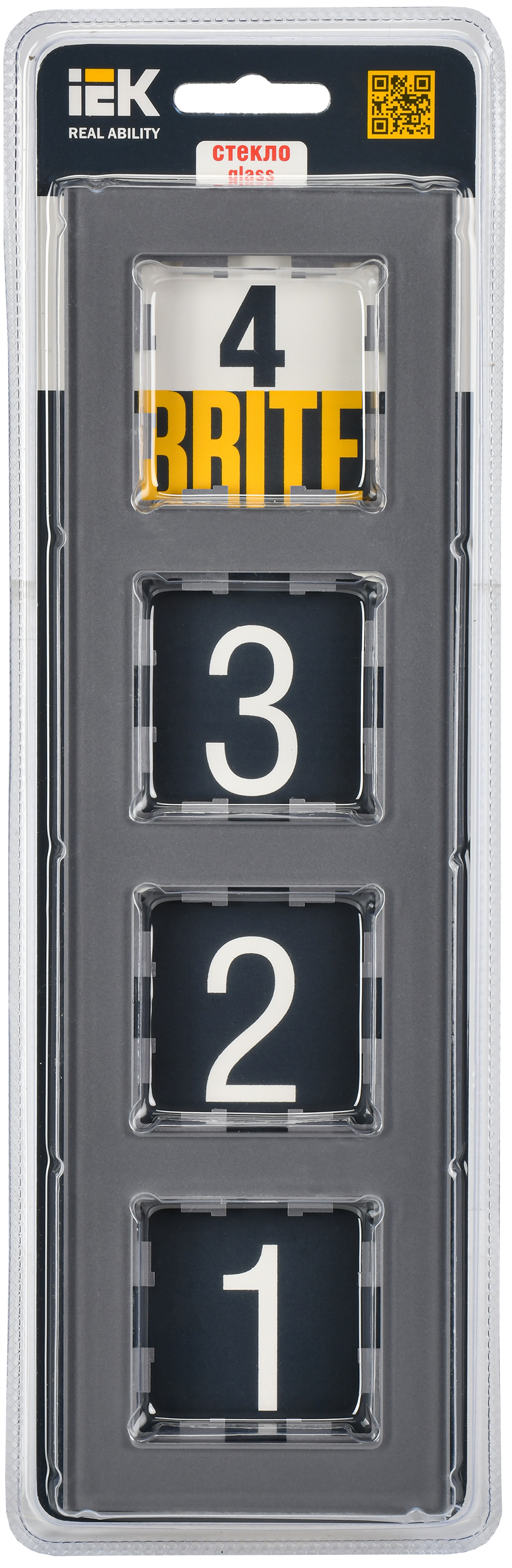 BRITE Рамка 4 -местная РУ-4-2-БрСе стекло серый IEK - Фото 2