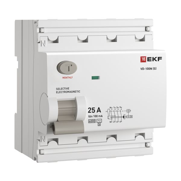 ВДТ ВД-100N (S) 4P 25А 100мА AC эл-мех 6кА PROXIMA EKF E1046MS25100