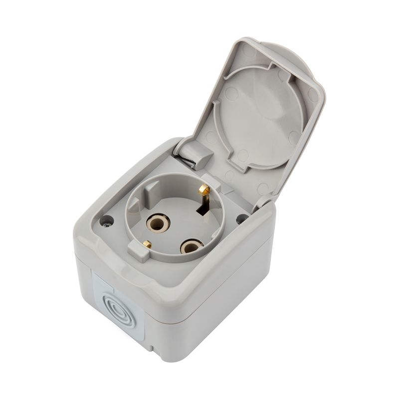 Розетка одноместная (керамика) Mini OG IP54 с/з, о/у, серая KRANZ - Фото 2