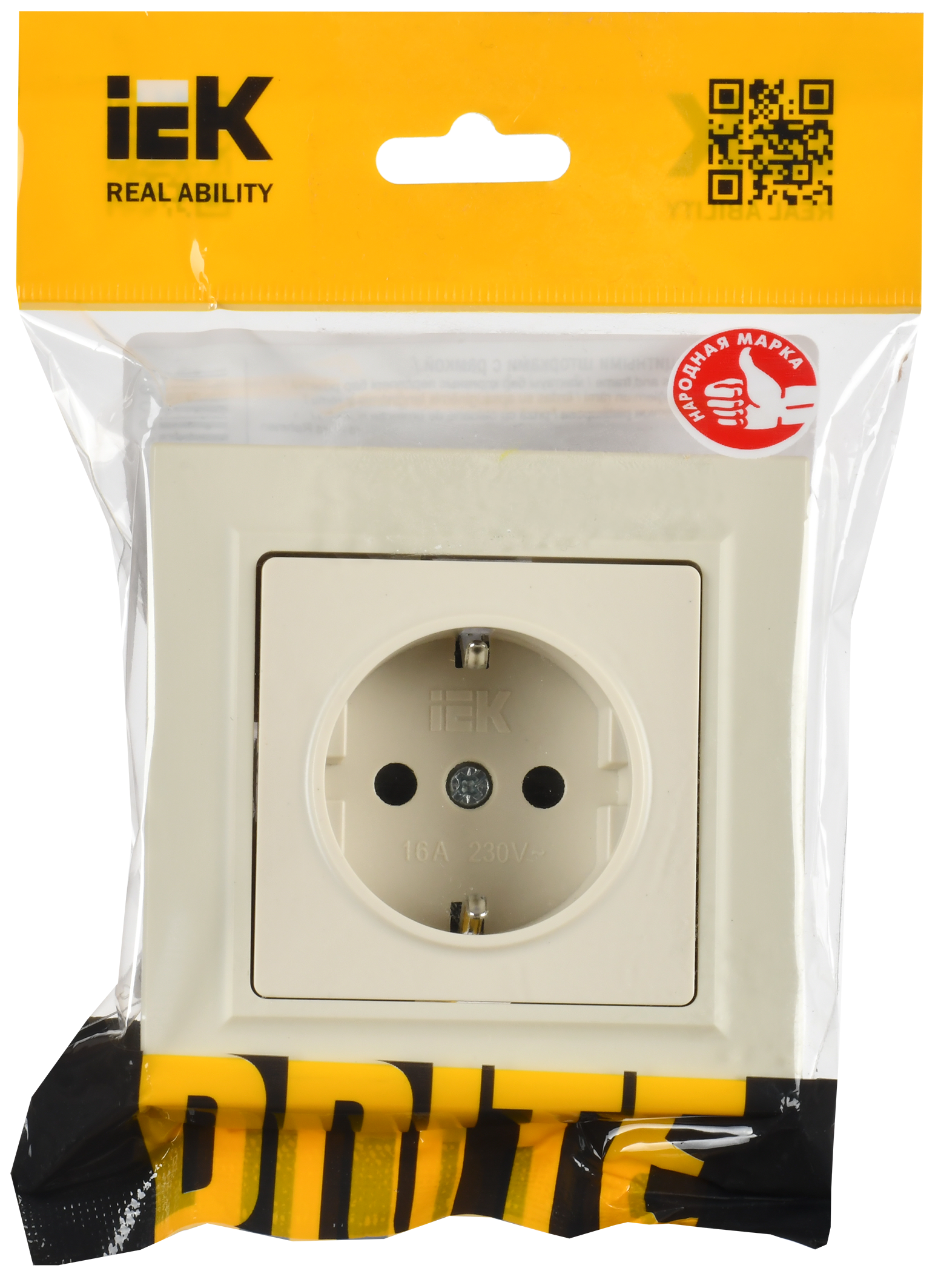 BRITE Розетка 1-местная с заземлением с защитными шторками 16А в сборе РСР14-1-0-БрКр бежевый IEK - Фото 2