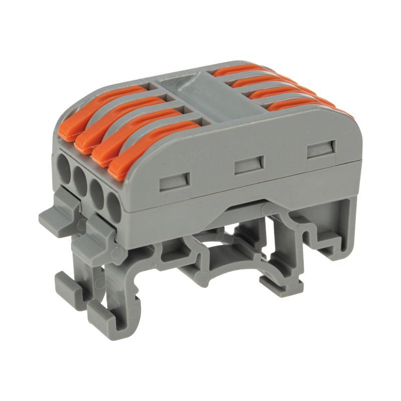 Клемма СМК 222-424D проходная 4-полюсная, с креплением на DIN-рейку (0,08-4 мм²) серая (50 шт./уп.) REXANT 07-5237