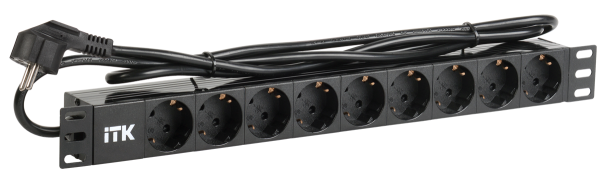 ITK PDU 9 розеток DIN49440 (нем. станд.) 1U, шнур 2м вилка DIN49441 (нем. станд.), алюминиевый профиль, черный