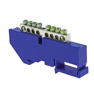 Шина "0" N (6x9мм) 8 отв. цинк синий изолятор на DIN-рейку EKF sn1-63-08-d