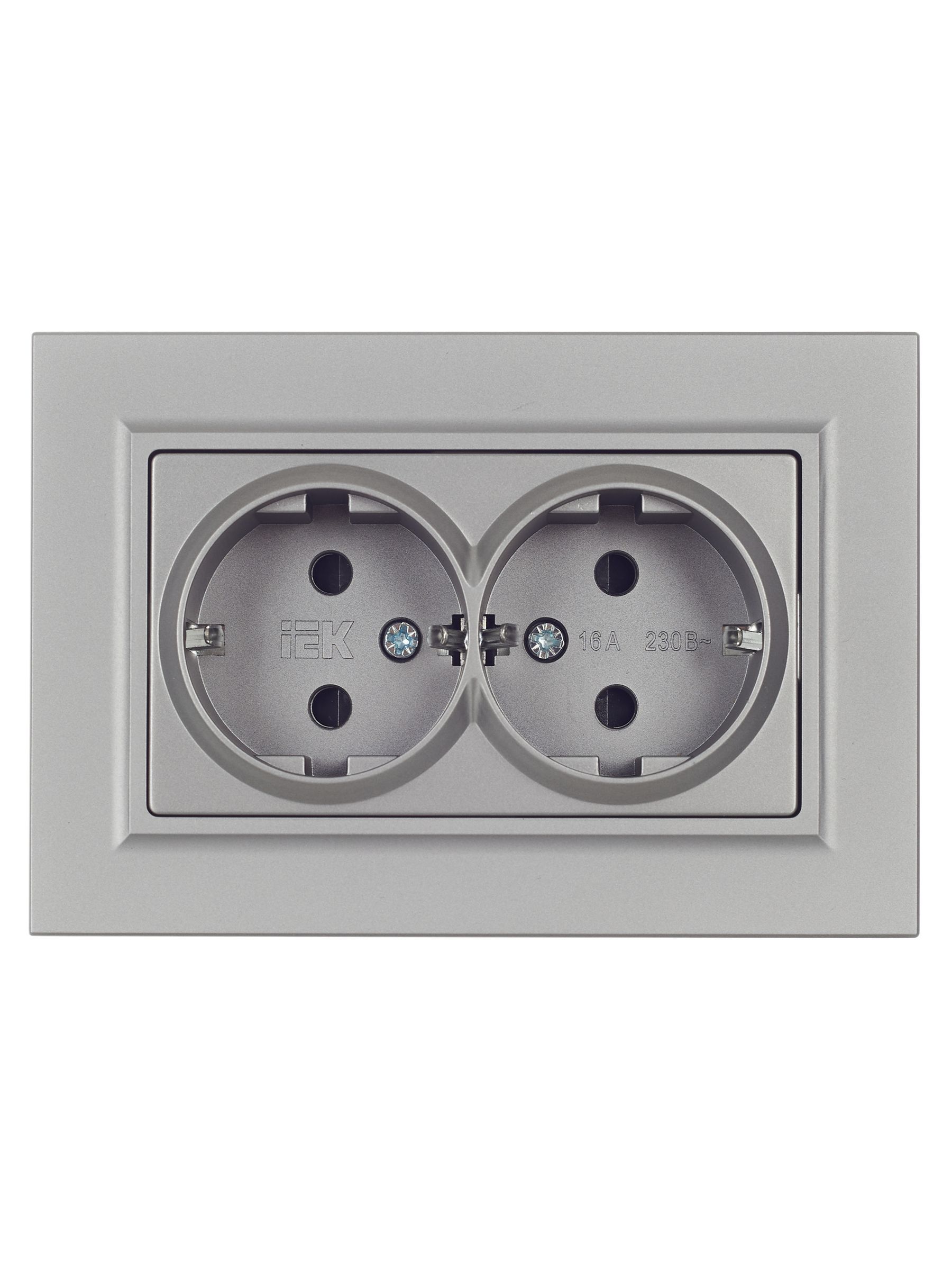 BRITE Розетка 2-местная с заземлением с защитными шторками 16А в сборе РСш12-3-БрС сталь IEK - Фото 2
