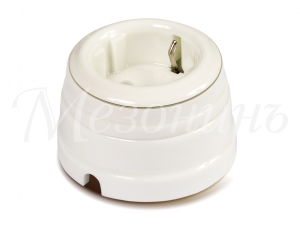 Розетка ретро фарфоровая двухполюсная с з/к,в комплекте с подъемной рамкой 16А 250В, цвет - белый  GE70301-49