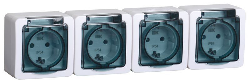 Розетка 4-местная для открытой установки РСб24-3-ГПБд с заземляющим контактом IP54 ГЕРМЕС PLUS (цвет крышки: дымчатый) IEK ERMP42-K03-16-54-EC