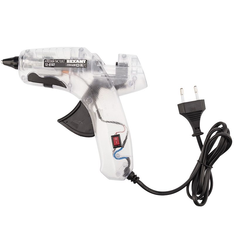 Пистолет клеевой, 60Вт, Ø11мм, ПРОЗРАЧНЫЙ корпус, с кнопкой, блистер REXANT 12-0107