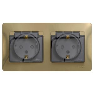Розетка 2-м СП 2мод. Glossa 16А IP44 с заземл. защ. шторки в сборе титан SE GSL000447 485844