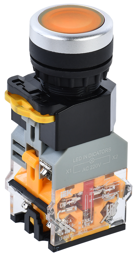 Кнопка управления D8-11D d=22мм 1з+1р с подсветкой желтая IEK